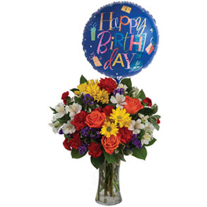 Fly High - Happy Birthday Flowers with Balloon